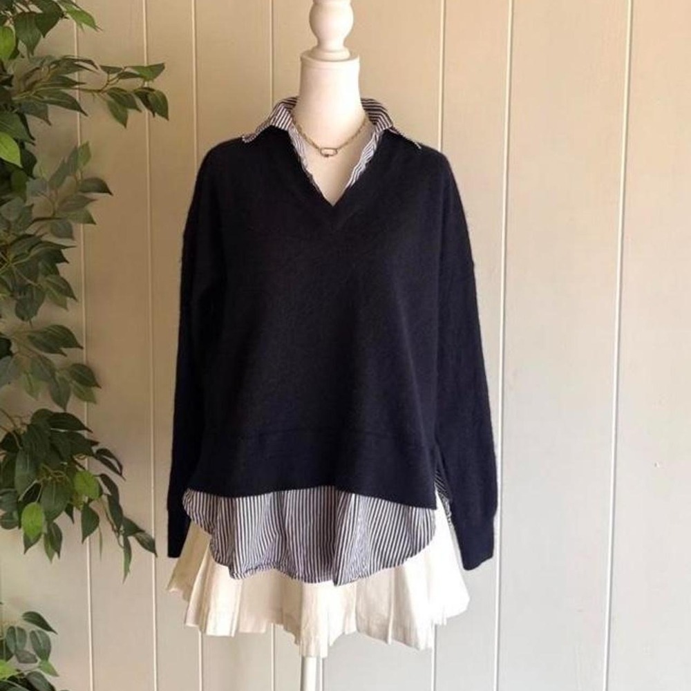 C by Bloomingdale's Cashmere Striped V-Neck Sweater Women's Size XXL